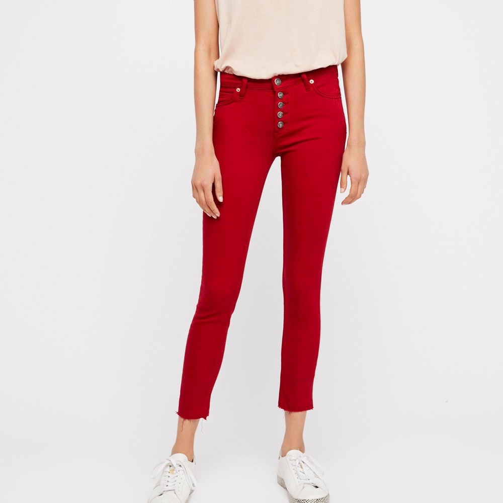Free People | NWOT Red Cropped Skinny Jeans - Picture 2 of 5